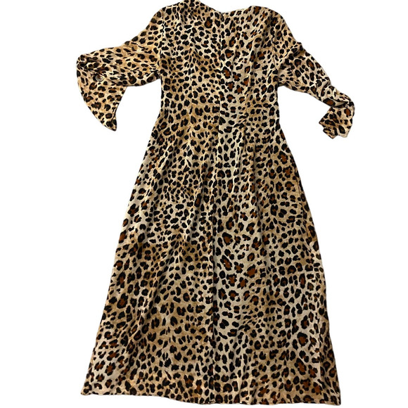 Zara Leopard Animal Print Midi Dress Surplice V-Neck Size Large - Picture 4 of 11
